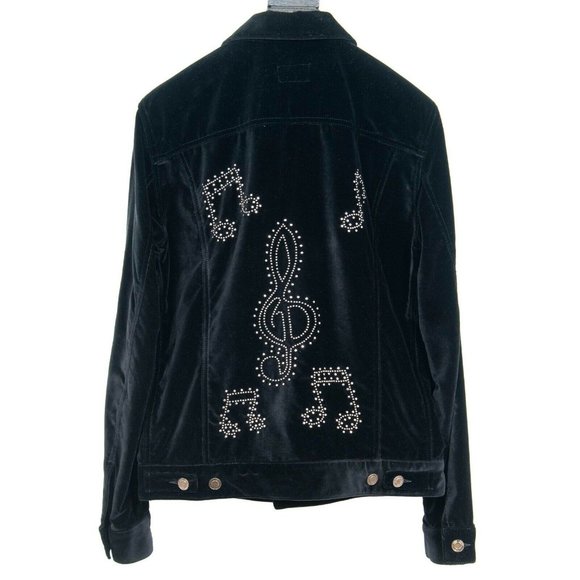 Saint Laurent Mens Music Notes Trucker Jacket Small Black Velvet FW 2016 Hedi - Picture 1 of 11